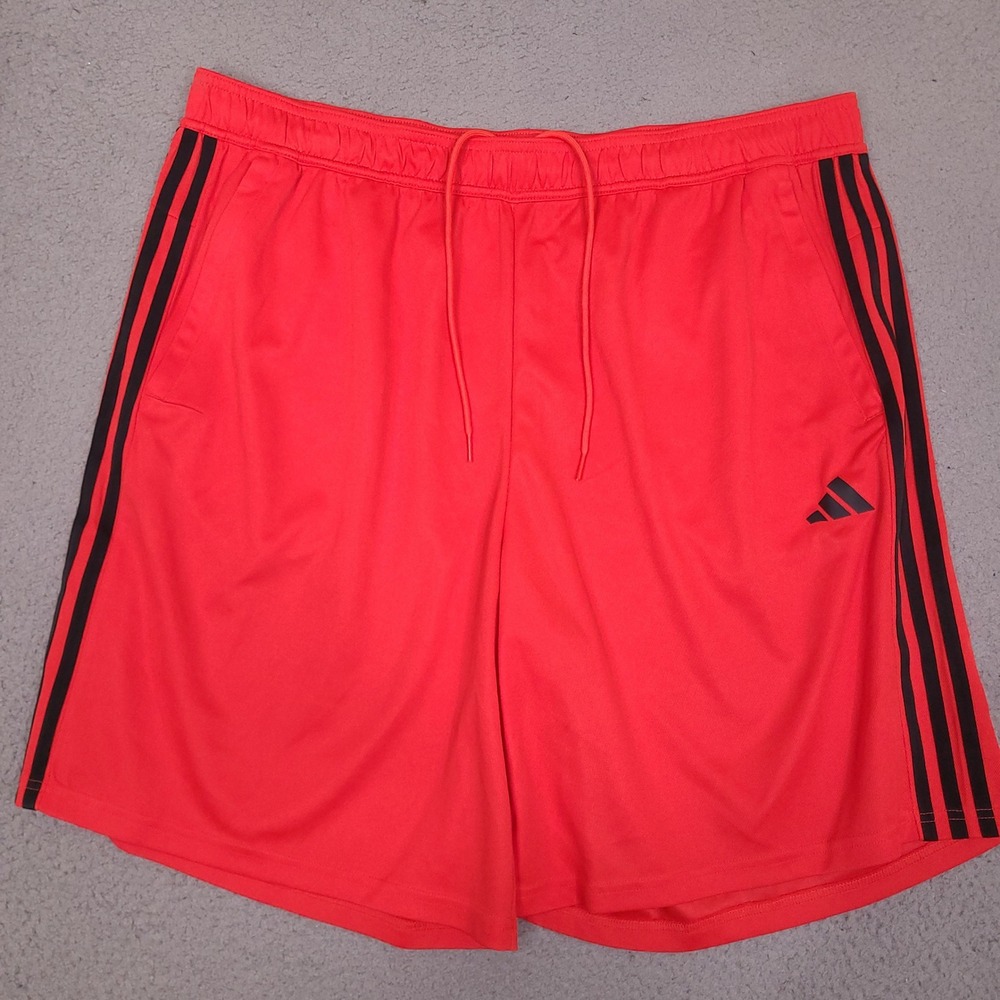 Adidas Shorts Mens 2XL Red Aeroready Athletic Gym Running Drawstring Pockets